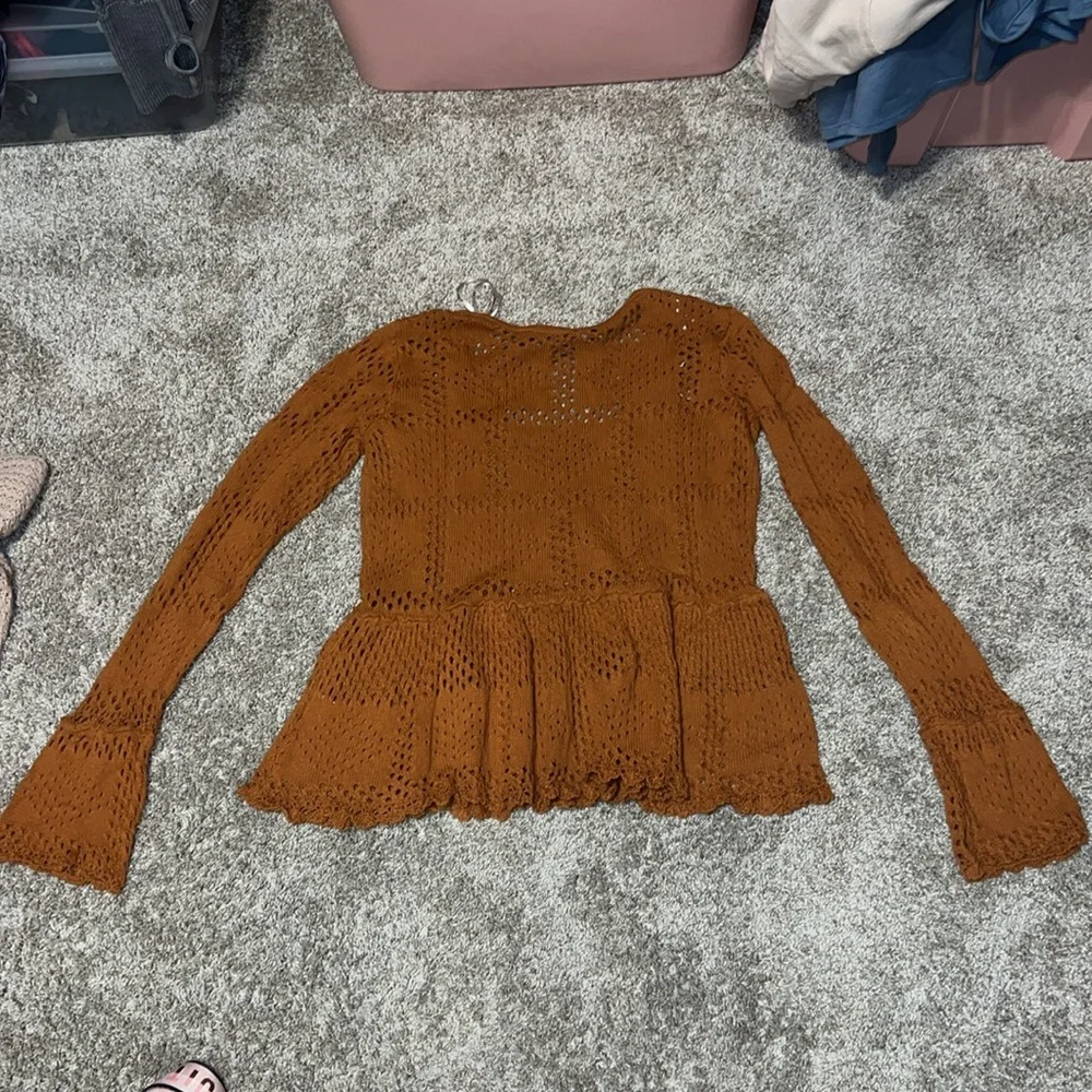 NWOT In Loom Penelope Pointelle Knit Sweater Pumpkin Size Small